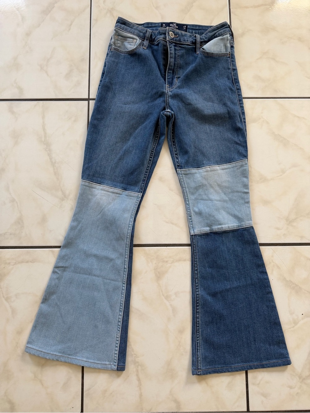 Hollister Two-Tone Patchwork Bootcut Jeans - Blue